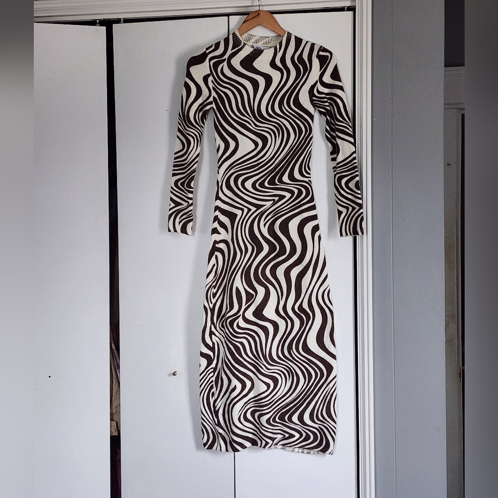 Zara Black and White Swirl Long Sleeve Dress